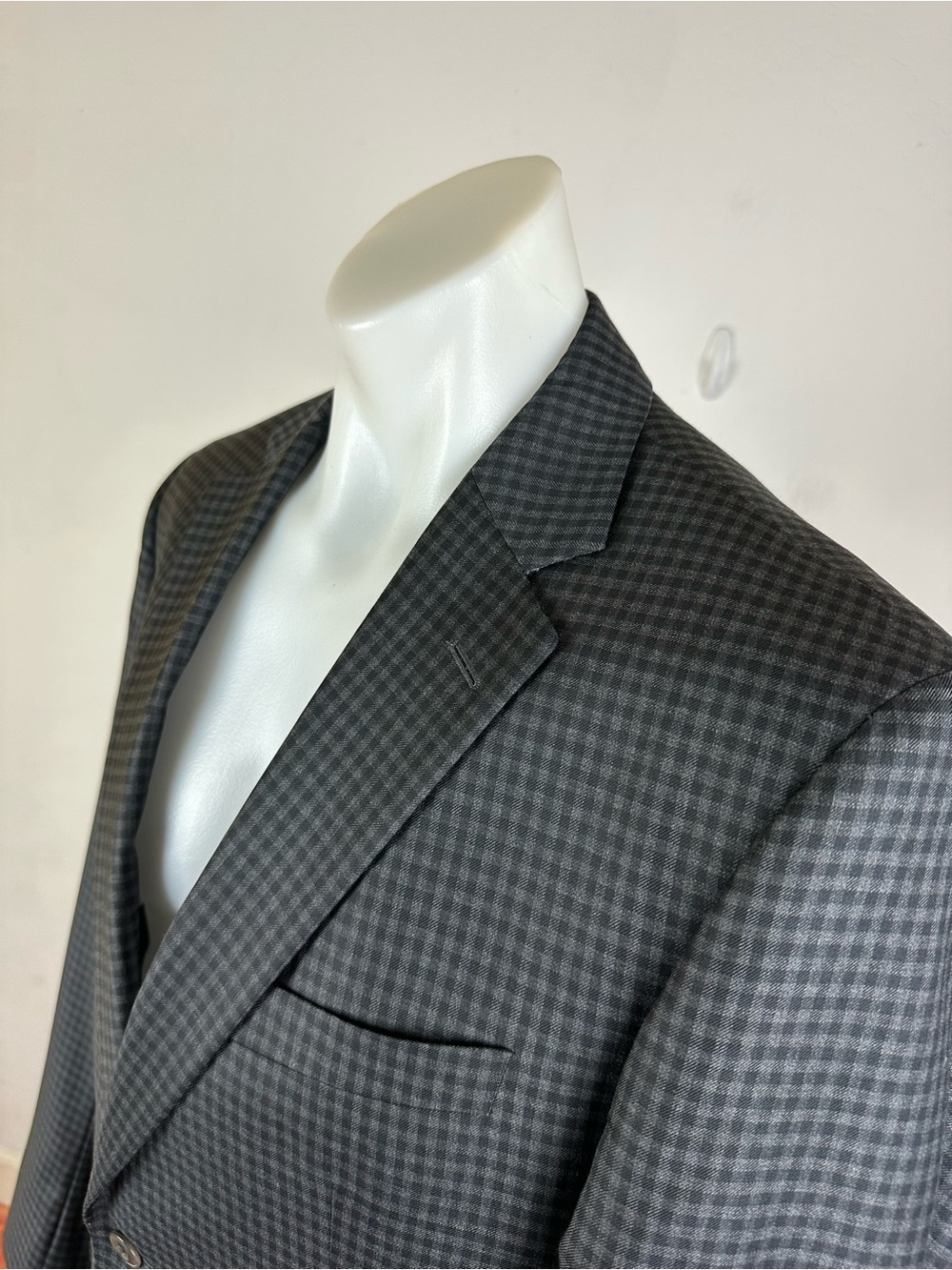 Patrick James Reserve Super 130’s Men's Charcoal Micro-Check Blazer